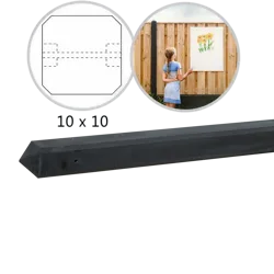 Betonpaal gecoat laag 10 x 10 x 190cm diamantkop Antraciet Tussenpaal