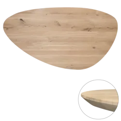 Tafelblad rustiek eiken kiezel ovaal facet kant ronding links 40mm 2600x1300 onbehandeld