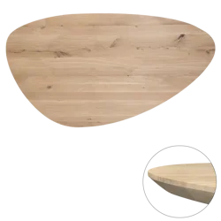 Tafelblad rustiek eiken kiezel ovaal facet kant ronding rechts 40mm 2600x1300 onbehandeld