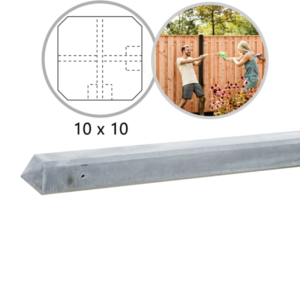 Betonpaal glad 10 x 10 x 280cm diamantkop Grijs Hoekpaal