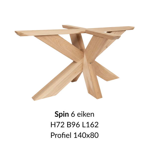 Eiken onderstel Spin 6  - 72cm hoog - 92x162cm. Profiel 120x120mm