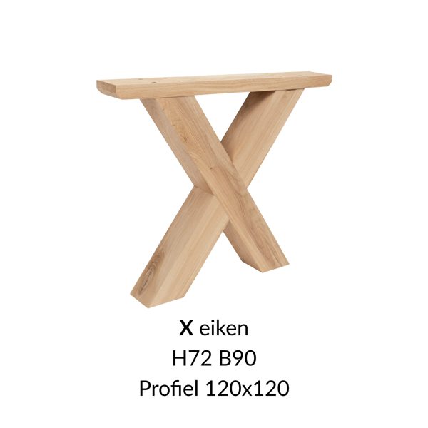 Eiken onderstel X  - 72cm hoog - 90cm breed. Profiel 120x120mm