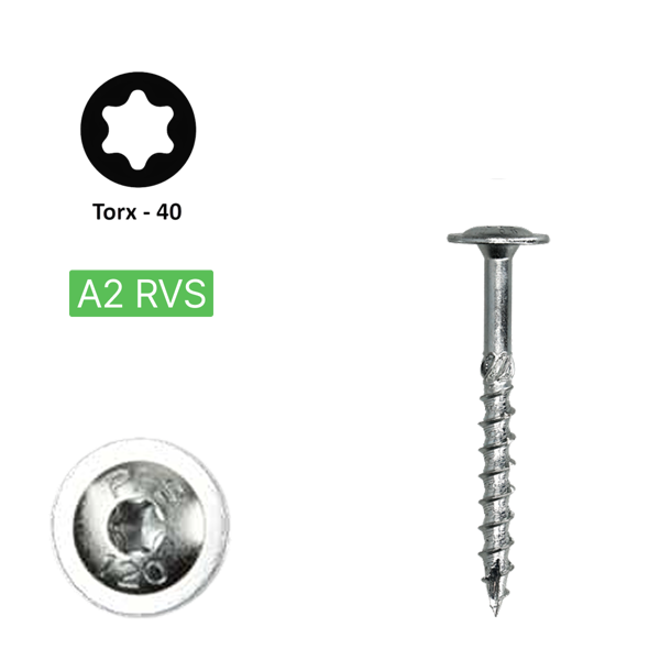 Flenskop schroef 6,0 x 50 Torx (T30) | PFS+ RVS A2 | 100 stuks