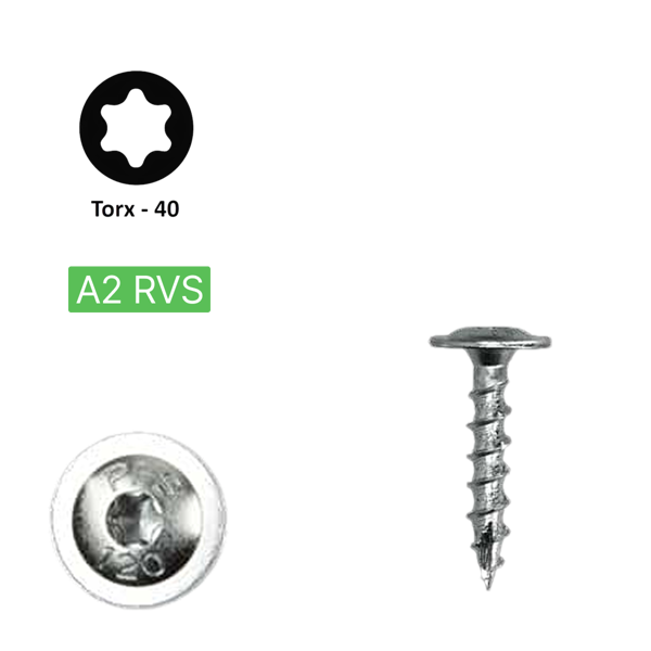 Flenskop schroef 8,0 x 40 Torx (T30) | PFS+ RVS A2 | 50 stuks