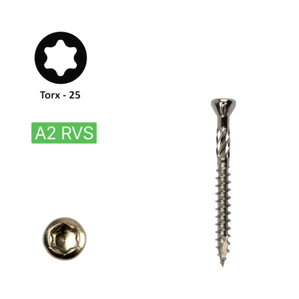 Hardhout schroef 5,0 x 60 Torx (T25) | PFS+ RVS C2 | 200 stuks