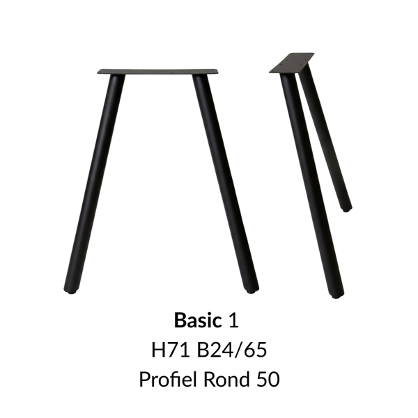 Metalen onderstel Basic 1 zwart RAL9005 - 24x65cm. Profiel Ø50mm set 2 stuks