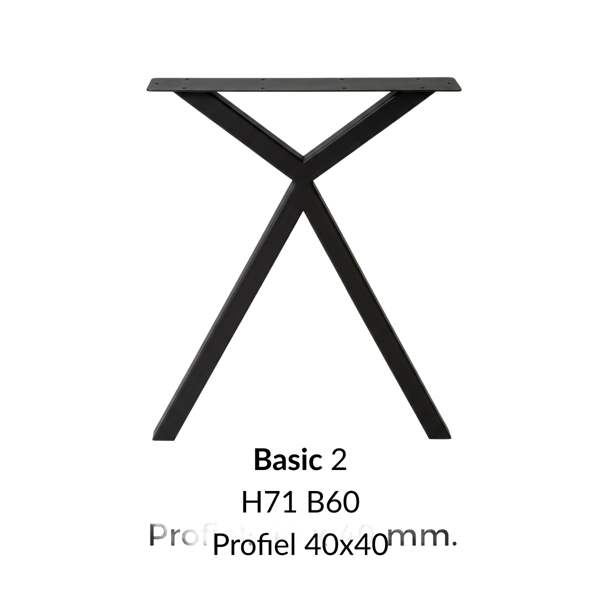 Metalen onderstel Basic 2 zwart RAL9005 - 100x60cm. Profiel 40x40mm set 2 stuks