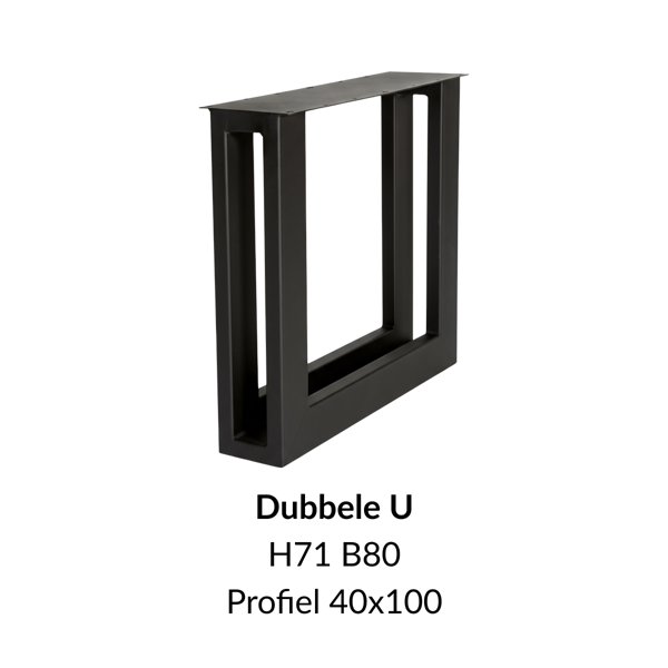 Metalen onderstel dubbele U zwart RAL9005 - 80cm breed. Profiel 2x 40x100mm