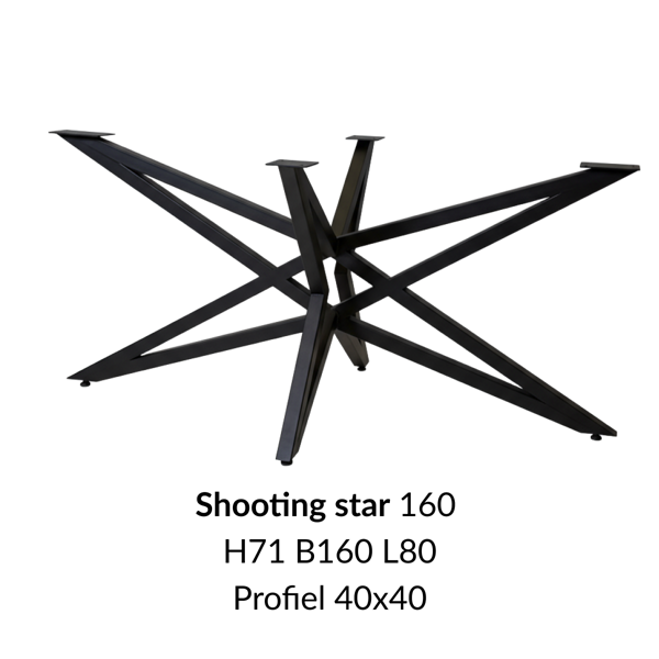 Metalen onderstel Shooting Star zwart RAL9005 - 160x80cm. Profiel 40x40mm