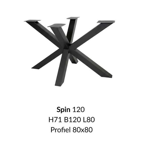 Metalen onderstel Spin 120 elegant zwart RAL9005 - 120x80cm. Profiel 80x80mm