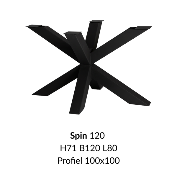 Metalen onderstel Spin 120 zwart RAL9005 - 120x80cm. Profiel 100x100mm