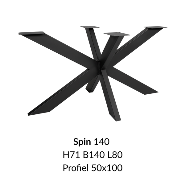 Metalen onderstel Spin 140 zwart RAL9005 - 140x80cm. Profiel 50x100mm