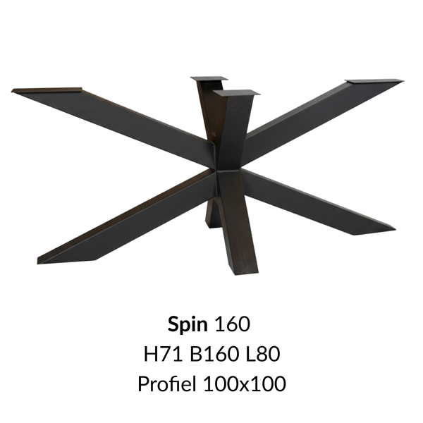 Metalen onderstel Spin 160 zwart RAL9005 - 160x80cm. Profiel 100x100mm