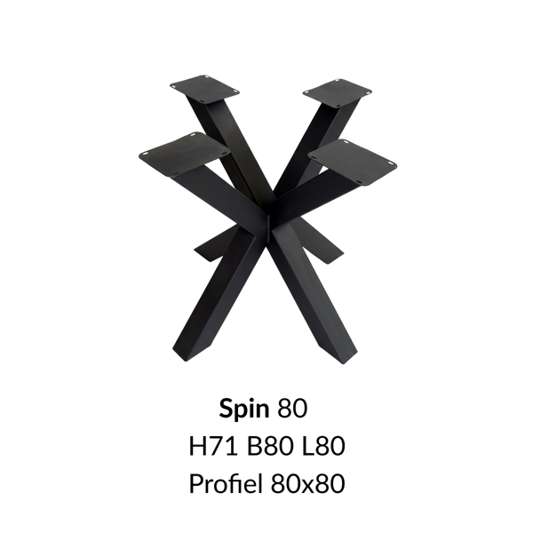 Metalen onderstel Spin 80 elegant zwart RAL9005 - 80x80cm. Profiel 80x80mm