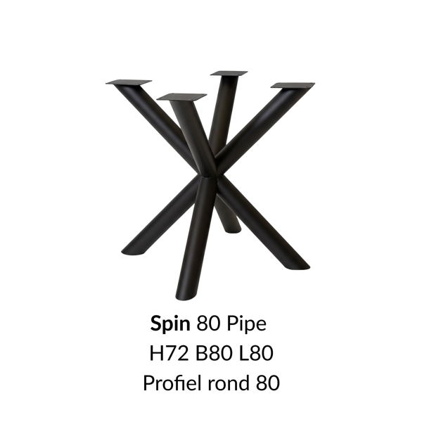 Metalen onderstel Spin 80 Pipe zwart RAL9005 - 80x80cm. Profiel Ø80mm