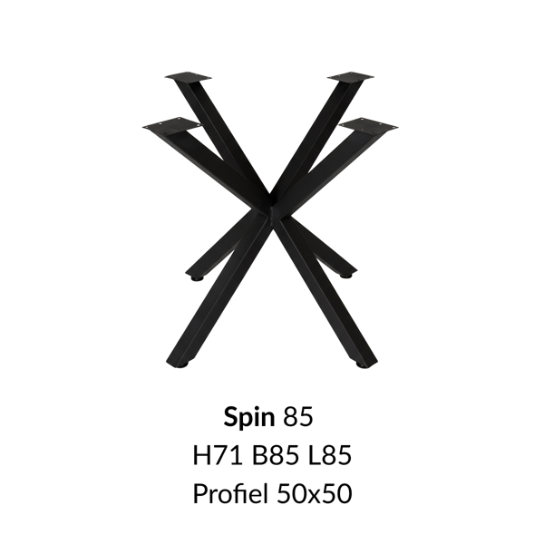 Metalen onderstel Spin 85 zwart RAL9005 - 85x85cm. Profiel 50x50mm