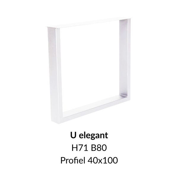 Metalen onderstel U elegant wit RAL9010 - 71cm hoog - 80cm breed. Profiel 40x100mm