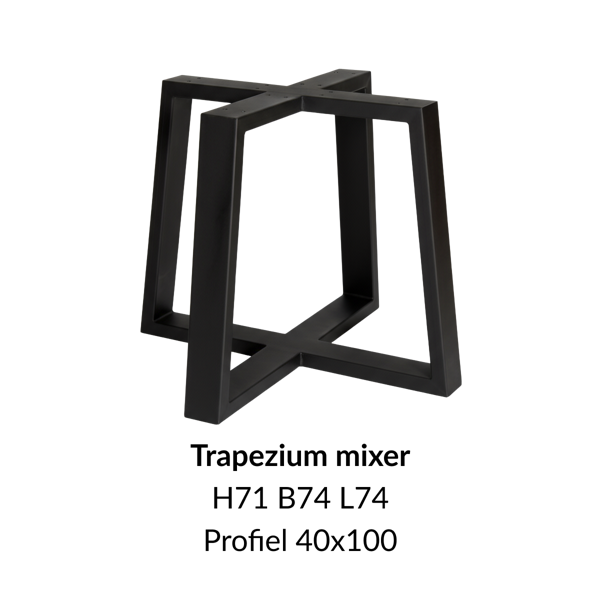 Metalen onderstel U trapezium mixer zwart RAL9005 - 74-90cm breed. Profiel 100x100mm