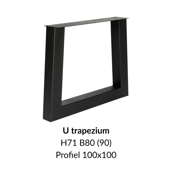 Metalen onderstel U trapezium zwart RAL9005 - 80-90cm breed. Profiel 100x100mm