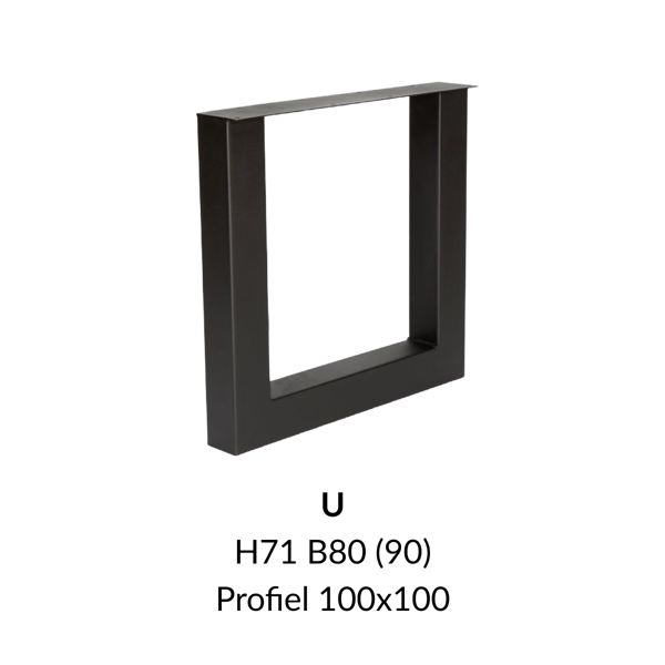Metalen onderstel U zwart RAL9005 - 71cm hoog - 80cm breed. Profiel 100x100mm