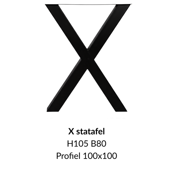 Metalen onderstel X statafel zwart RAL9005 - 105cm hoog - 80cm breed. Profiel 100x100mm