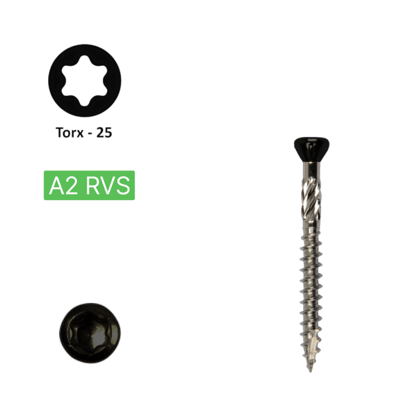 Potdeksel schroef 5,0 x 50 Torx (T25) |PFS+ RVS C2 | Zwarte Kop  200 Stuks
