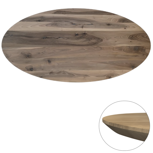 Tafelblad Europees walnoot ovaal facet kant 40mm 2200x1100 onbehandeld