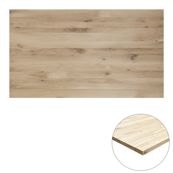 Tafelblad rustiek eiken 2-lange zijden rechte kant 40mm 2200x1000 onbehandeld