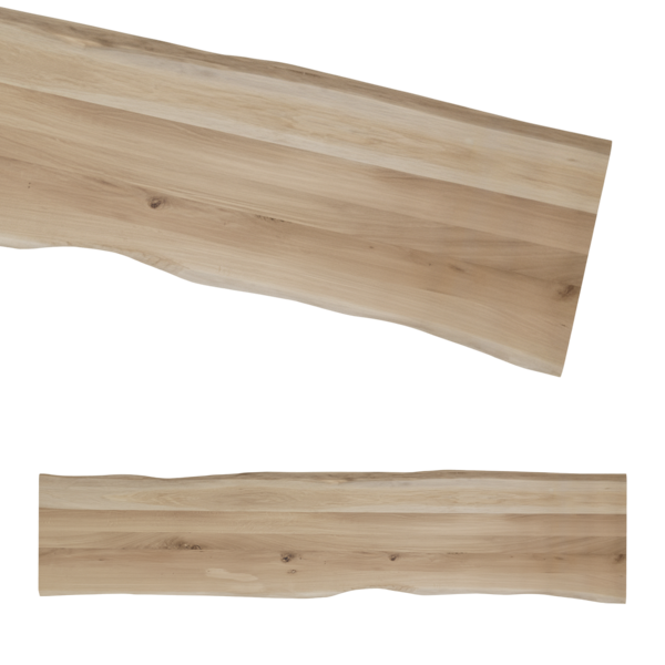 Tafelblad rustiek eiken bankje 2-lange zijden boomkant 40mm 2200x450 onbehandeld
