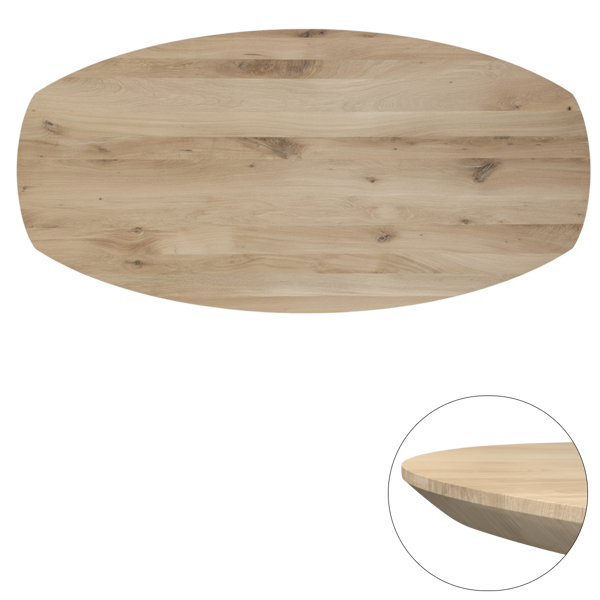 Tafelblad rustiek eiken Deens ovaal facet rand 40mm 180x90