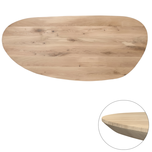 Tafelblad rustiek eiken nier ovaal facet kant 40mm 2700x1200 onbehandeld