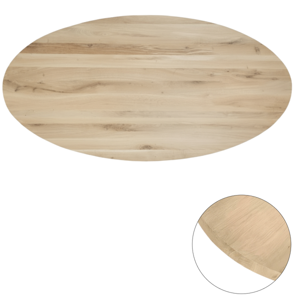 Tafelblad rustiek eiken ovaal rechte kant 40mm 200x100 onbehandeld