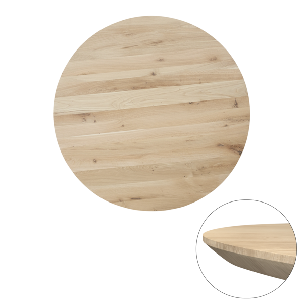 Tafelblad rustiek eiken rond facet kant 40mm Ø1000 onbehandeld