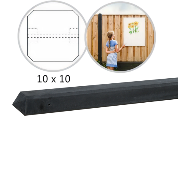 Betonpaal glad 10 x 10 x 280 cm diamantkop Antraciet Tussenpaal