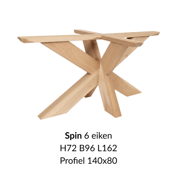 Eiken onderstel Spin 6  - 72cm hoog - 92x162cm. Profiel 120x120mm