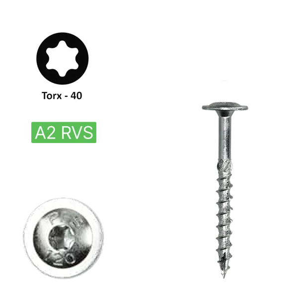 Flenskop schroef 6,0 x 50 Torx (T30) | PFS+ RVS A2 | 100 stuks