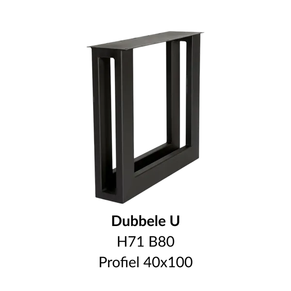 Metalen onderstel dubbele U zwart RAL9005 - 80cm breed. Profiel 2x 40x100mm