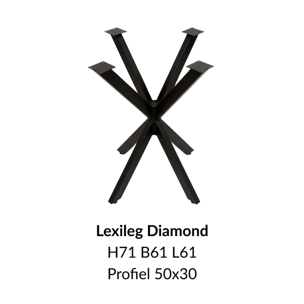 Metalen onderstel lexileg zwart RAL9005 - 61x61cm. Profiel 50x30mm