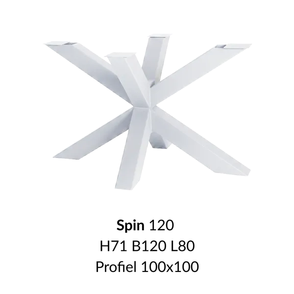 Metalen onderstel Spin 120 wit RAL9010 - 71cm hoog - 120x80cm. Profiel 100x100mm
