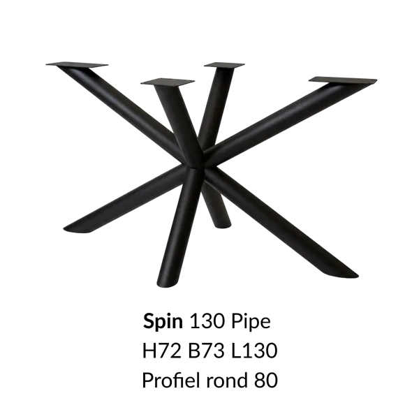 Metalen onderstel Spin 130 Pipe zwart RAL9005 - 130x73cm. Profiel Ø80mm
