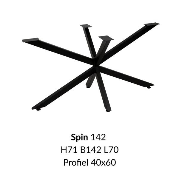 Metalen onderstel Spin 142 zwart RAL9005 - 142x70cm. Profiel 40x60mm