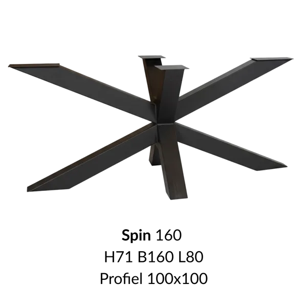 Metalen onderstel Spin 160 zwart RAL9005 - 71cm hoog - 160x80cm. Profiel 100x100mm