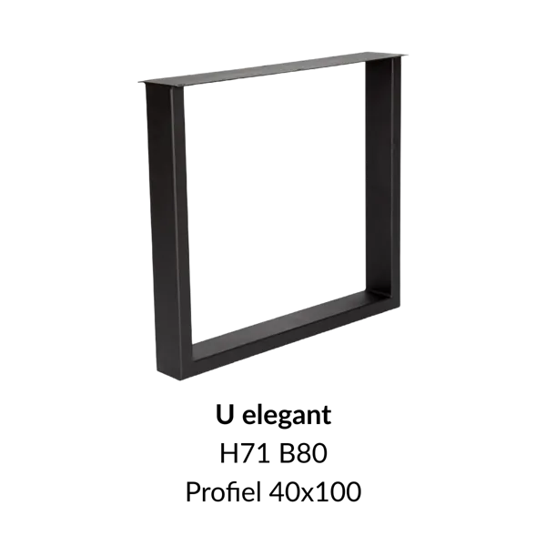 Metalen onderstel U elegant zwart RAL9005 - 80cm breed. Profiel 40x100mm