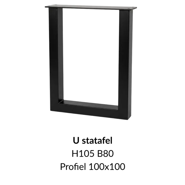 Metalen onderstel U statafel zwart RAL9005 - 105cm hoog - 80cm breed. Profiel 100x100mm