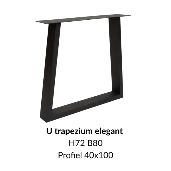 Metalen onderstel U trapezium elegant zwart RAL9005 - 80cm breed. Profiel 40x100mm