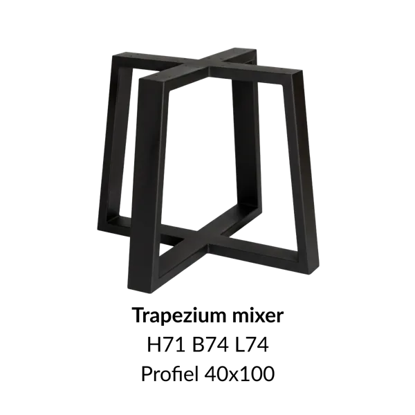 Metalen onderstel U trapezium mixer zwart RAL9005 - 74-90cm breed. Profiel 100x100mm