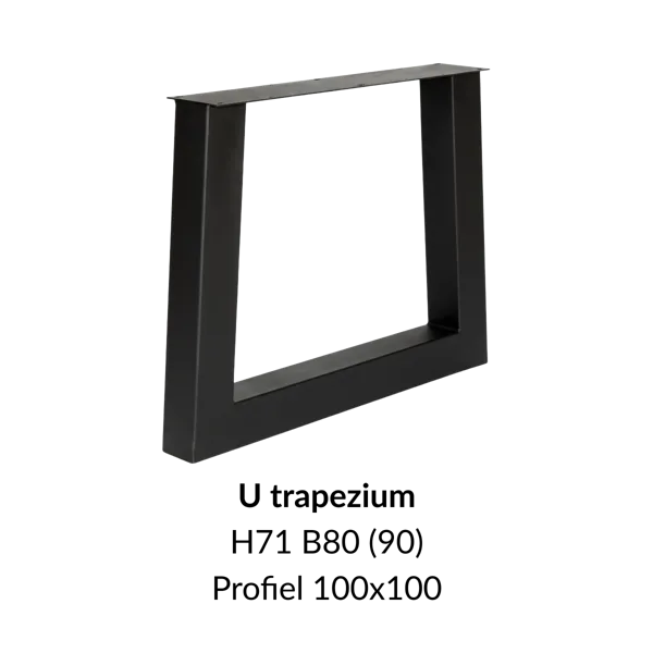 Metalen onderstel U trapezium zwart RAL9005 - 80-90cm breed. Profiel 100x100mm