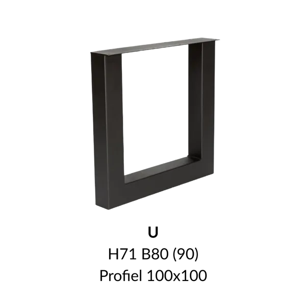 Metalen onderstel U zwart RAL9005 - 71cm hoog - 80cm breed. Profiel 100x100mm