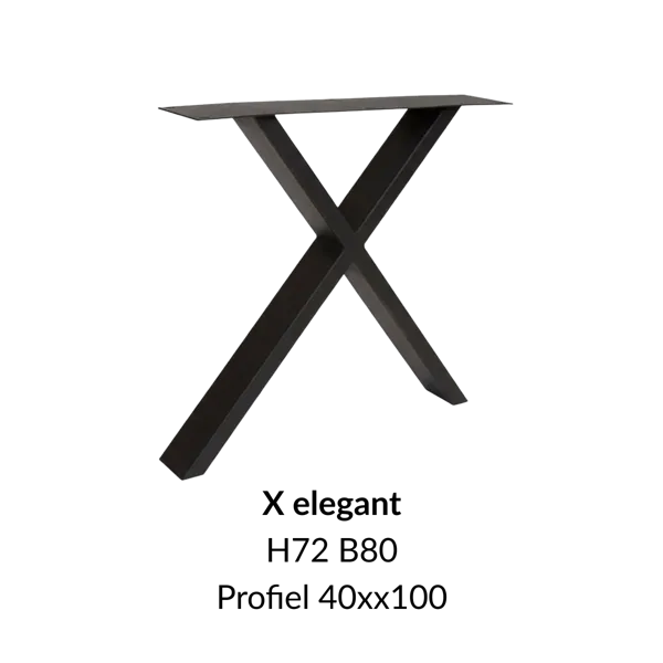 Metalen onderstel X elegant zwart RAL9005 - 80cm breed. Profiel 40x100mm
