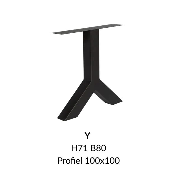 Metalen onderstel Y zwart RAL9005 - 80cm breed. Profiel 100x100mm